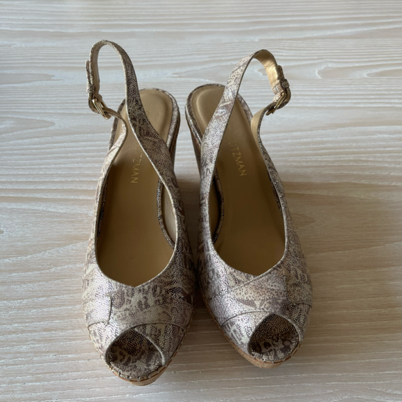Stuart Weitzman sandal Jean slingback peep toe cork wedge size 9 NWOT - Picture 12 of 17